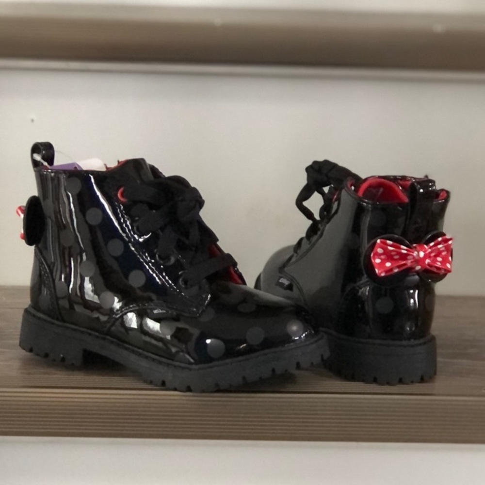 Disney Black Polka Dot Boots with Red Minnie Mouse Bow